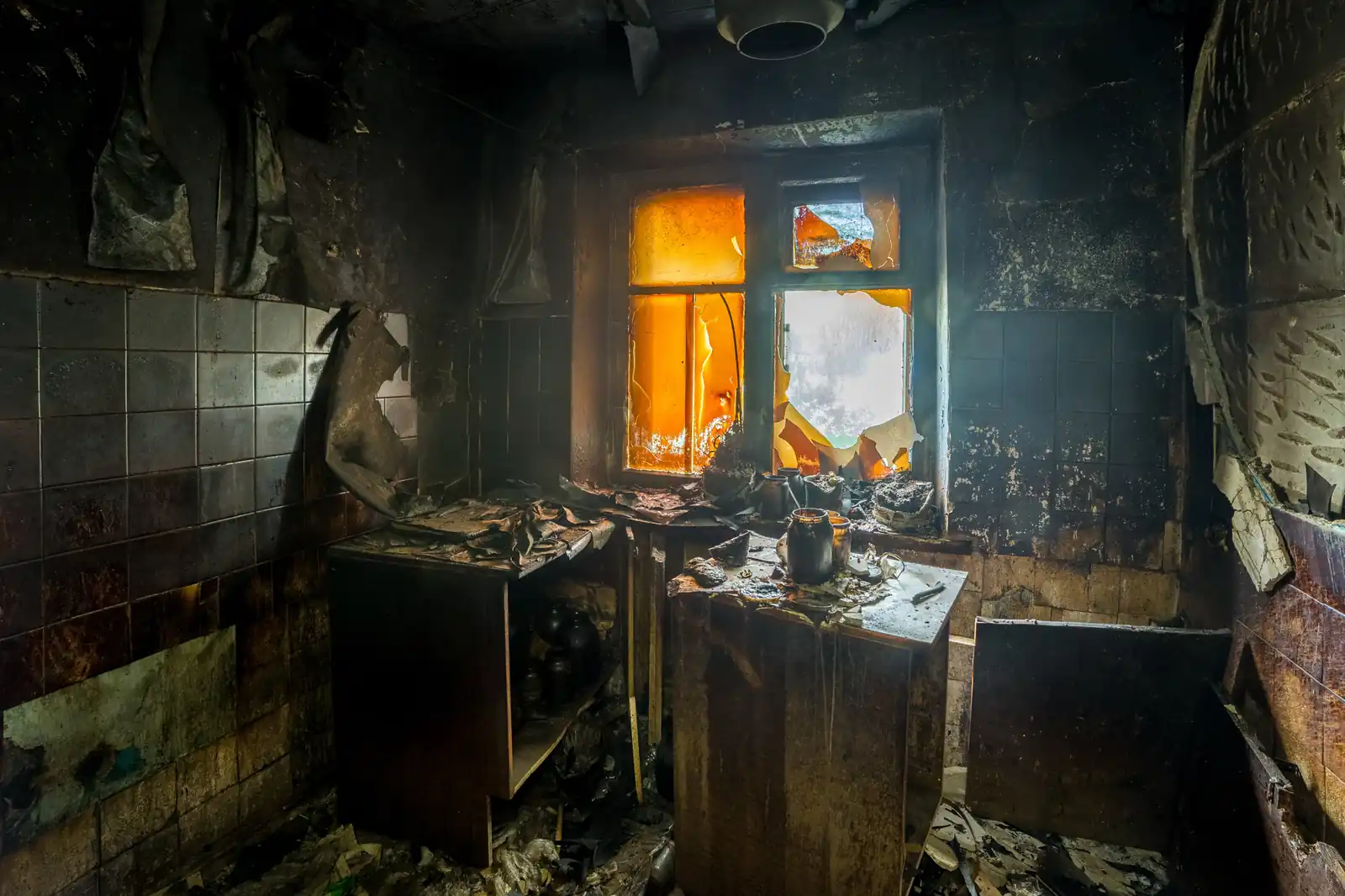 Fire damage restoration crew responding to a house fire in Tooele, UT